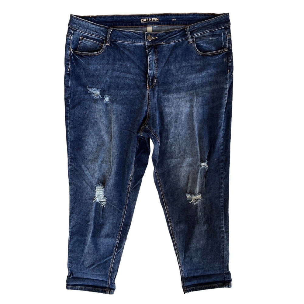 Ruff Hewn Jeans Size 24W High Rise Straight Leg Ripped Distressed Stretch